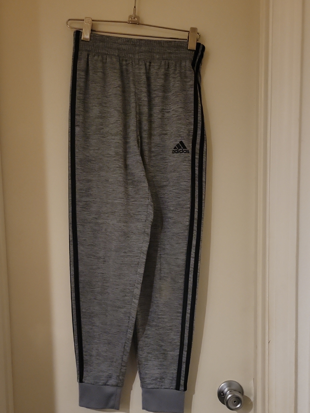 adidas Kids Gray Heather Joggers with Black Side Stripes